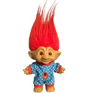 Vintage Troll Doll With Red Hair & Blue Polka Dot Outfit - Collectible Retro Toy